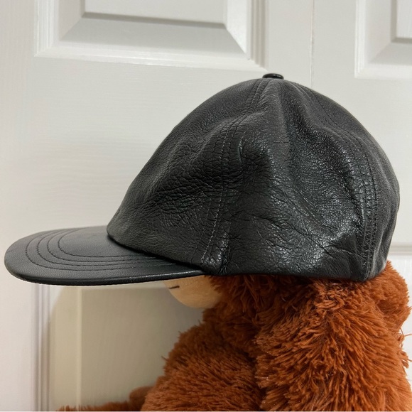 Vintage Genuine Lambskin Leather Baseball Cap in Black Adjustable One Size USA - Picture 2 of 8